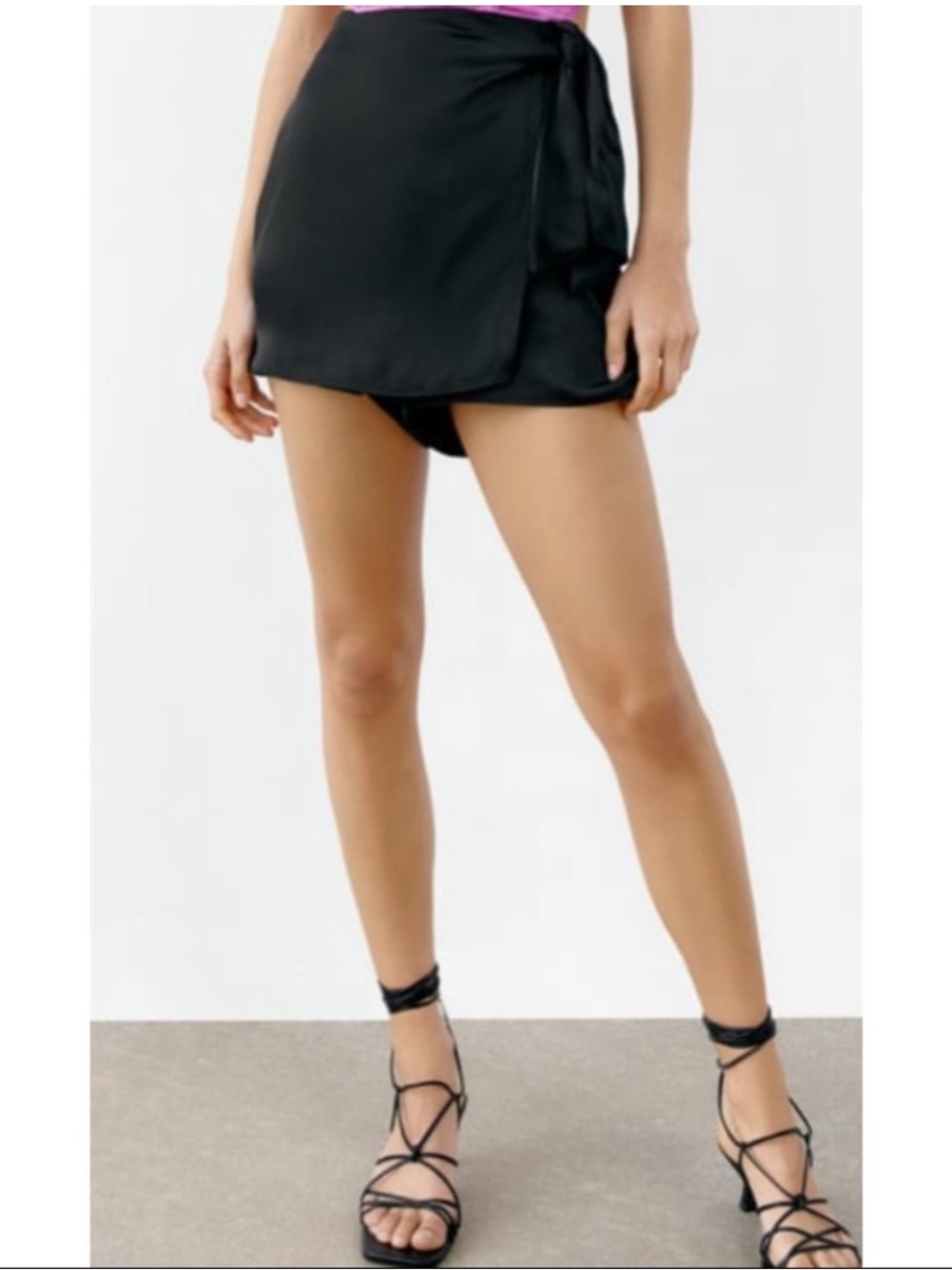 Zara Black Side-Tie Mini Skort Size M